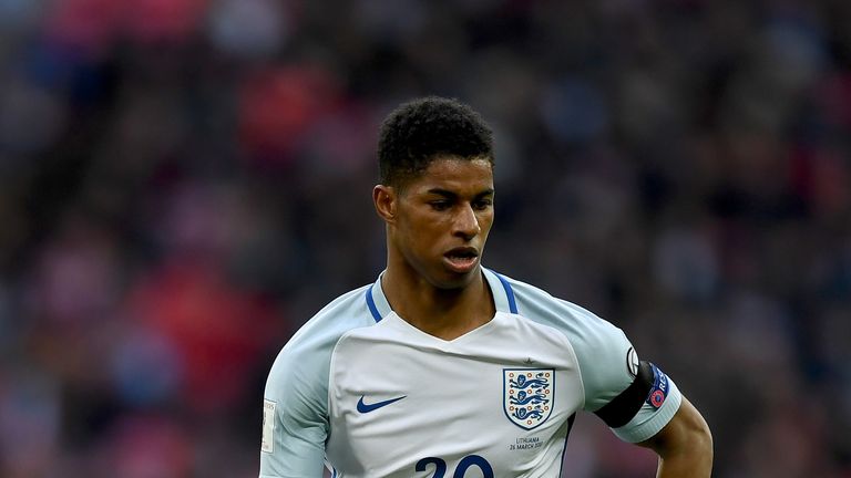 Marcus Rashford of England in action during the World Cup Qualifier against Lithuania