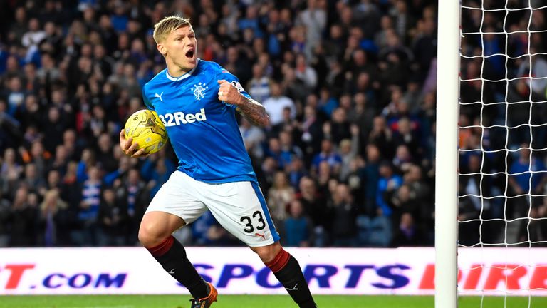 Martyn Waghorn celebrates his second-half goal for Rangers