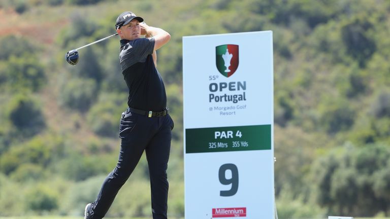 Matt Wallace of England tees off on the 9th hole during the final round on day four of the Open de Portugal at Morgado Golf Resort