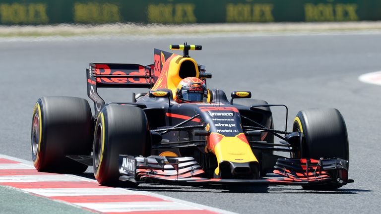 Red Bull's Dutch driver Max Verstappen drives during the qualifying session at the Circuit de Catalunya on May 13, 2017 in Montmelo on the outskirts of Bar