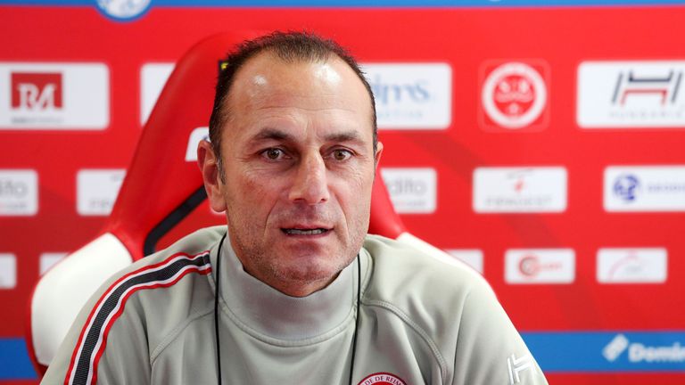 French L2 football club Stade de Reims coach Michel Der Zakarian speaks during a press conference on December 9, 2016 at the club's training center in Reim