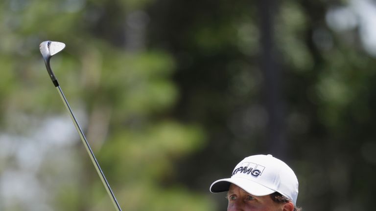 PONTE VEDRA BEACH, FL - MAY 12:  Phil Mickelson of the United States plays a shot on the first hole during the second round of the THE PLAYERS Championship