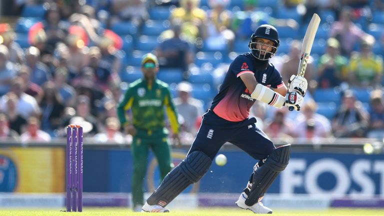 England batsman Moeen Ali hits out during the 1st Royal London One Day International match between England and South Africa