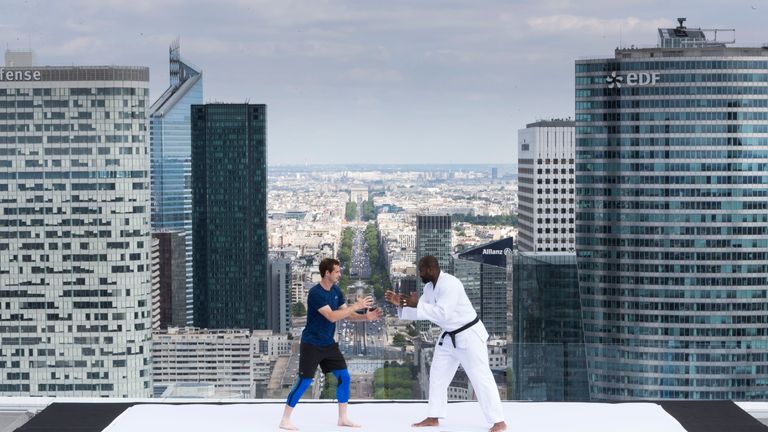 Murray and  Riner at the Under Armour event in Paris