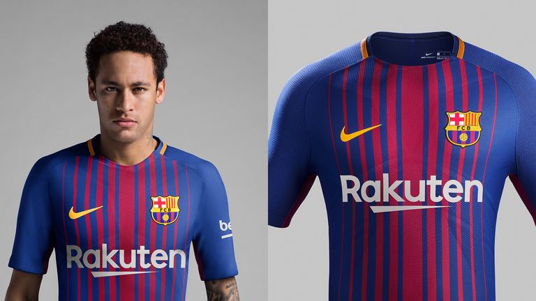 Neymar models Barcelona's new Nike home kit