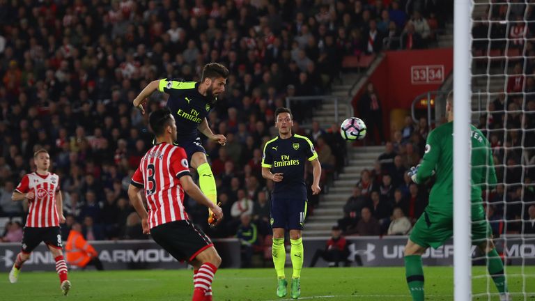 Olivier Giroud came off the bench to head Arsenal's second at St Mary's