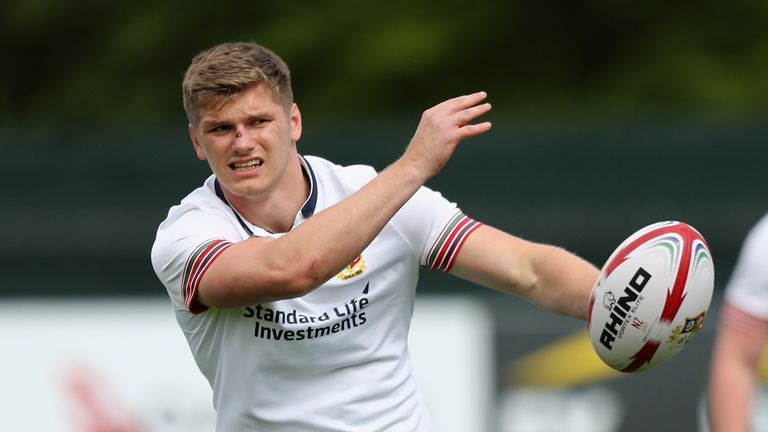 Owen Farrell passes the ball during the British and Irish Lions training session held at Carton House Golf Club