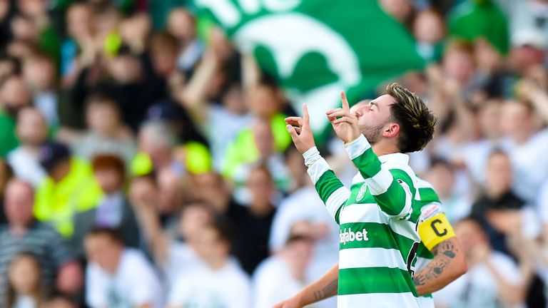 Patrick Roberts celebrates his goal just before the break