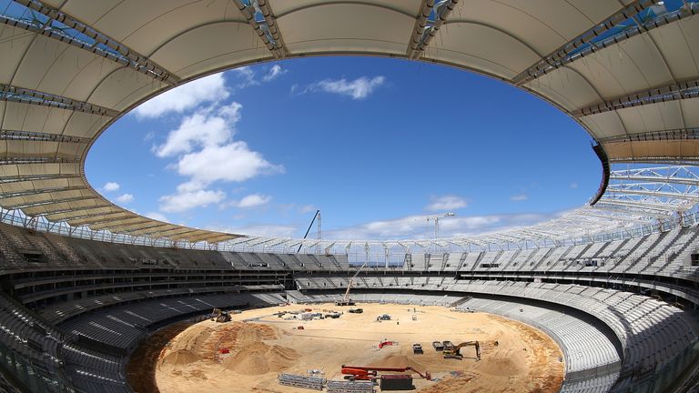 PERTH, AUSTRALIA - OCTOBER 29: A general view of construction works during the new Perth Stadium Tour on October 29, 2016 in Perth, Australia.  (Photo by P