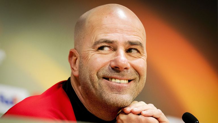 Ajax Amsterdam's Dutch head-coach Peter Bosz smiles during a press conference ahead of a training session in Amsterdam, on February 22, 2017 on the eve of 