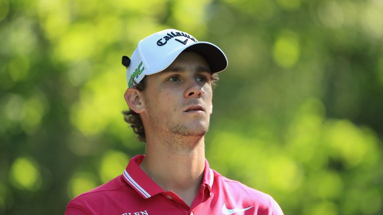 VIRGINIA WATER, ENGLAND - MAY 26:  Thomas Pieters of Belgium looks on from the 5th tee during day two of the BMW PGA Championship at Wentworth on May 26, 2