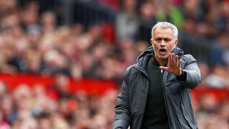 Jose Mourinho gestures from his technical area during the Premier League match against Swansea 
