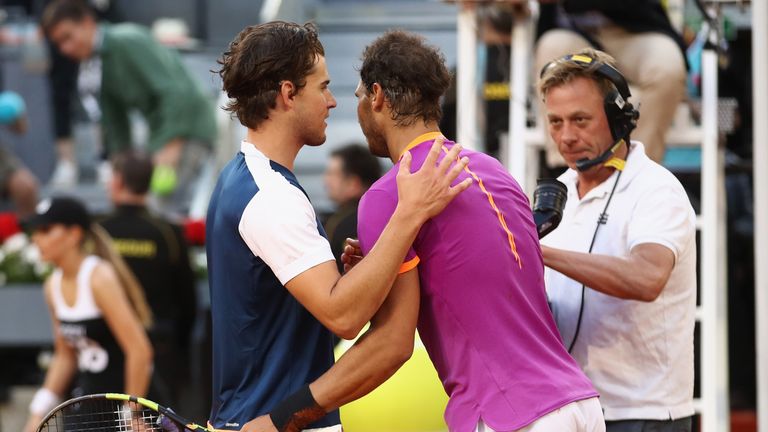 Nadal is congratulated by Thiem after the final