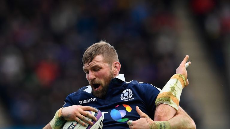 John Barclay beats Jake Ball to a lineout ball during the Six Nations match against Wales