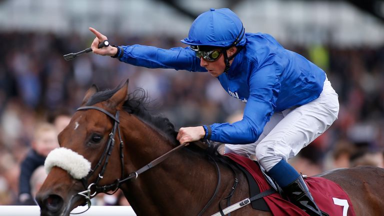 William Buick riding Ribchester win the Al Shaqab Lockinge Stakes at Newbury 