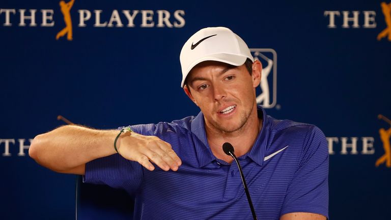 PONTE VEDRA BEACH, FL - MAY 09:  Rory McIlroy of Ireland speaks to the media prior to the THE PLAYERS Championship at the Stadium course at TPC Sawgrasson 