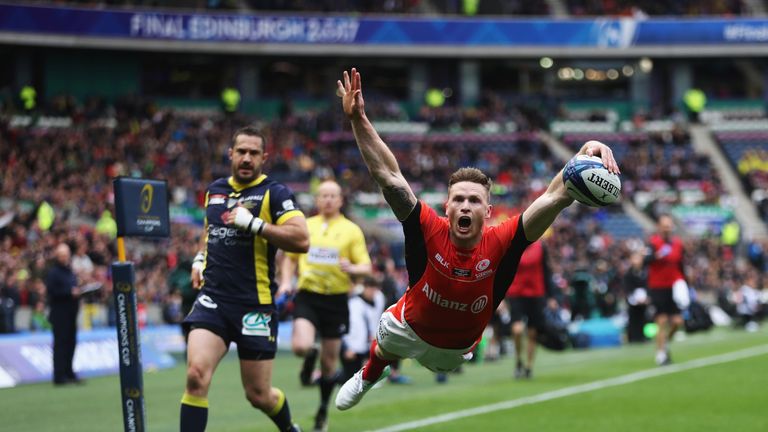 Chris Ashton dives over to score the opening try against Clermont Auvernge