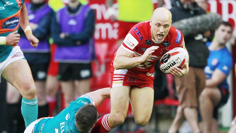 Michael Dobson, pictured being tackled by Jamie Ellis, kicked four goals against Hull KR