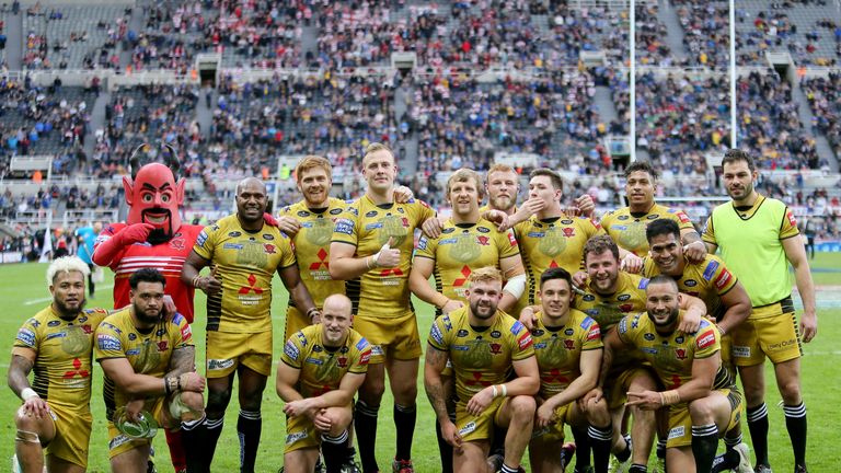 Salford celebrate their win over Leigh at Magic Weekend