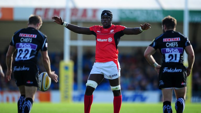 Maro Itoje in action against Exeter Chiefs