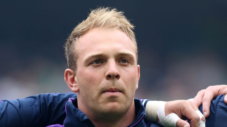 Scotland's Greig Tonks lines up ahead of the 2015 Rugby World Cup warm up match between and Ireland and Scotland at Aviva Stadium in Dublin, Ireland on Aug