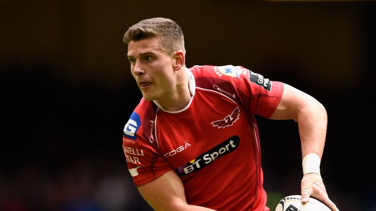 CARDIFF, WALES - APRIL 30:  Scott Williams of the Scarlets makes a break during the Guinness Pro 12 match between Newport Gwent Dragons and Scarlets at Pri