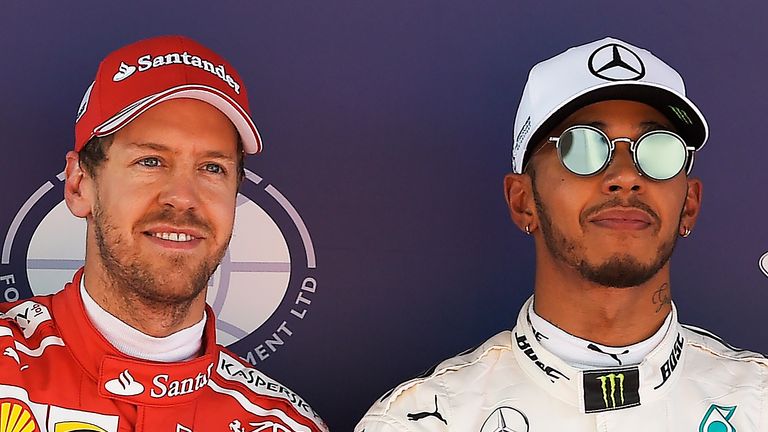 Sebastian Vettel and Lewis Hamilton after qualifying for the Spanish grand prix