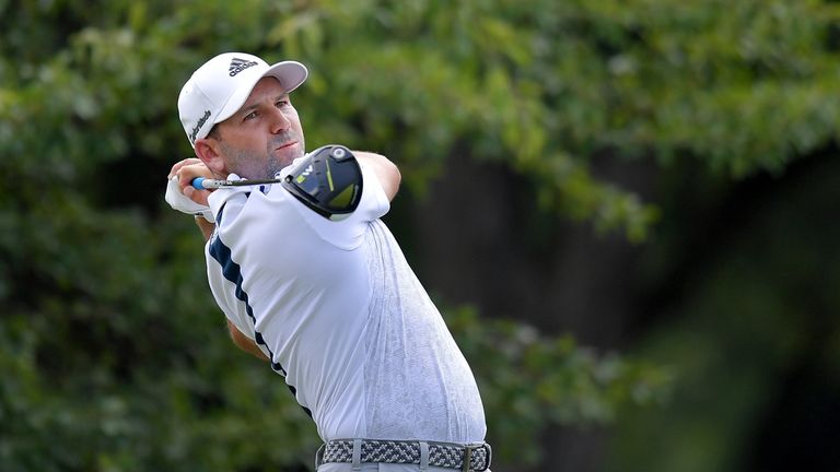 IRVING, TX - MAY 18:  Sergio Garcia of Spain hits a shot on the 12th tee during Round One of the AT&T Byron Nelson at the TPC Four Seasons Resort Las Colin