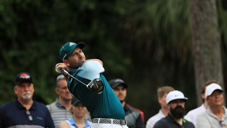Sergio Garcia of Spain plays his shot from the second tee during the third round of THE PLAYERS Championship