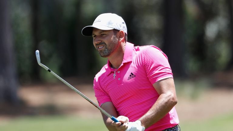 Sergio Garcia of Spain plays a shot on the first hole during the final round of THE PLAYERS Championship
