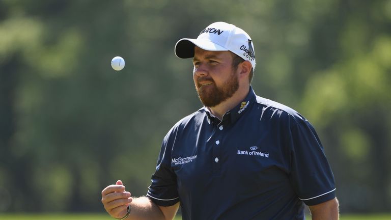 VIRGINIA WATER, ENGLAND - MAY 25:  Shane Lowry of Ireland reacts after a birdie on the 6th hole during day one of the BMW PGA Championship at Wentworth on 