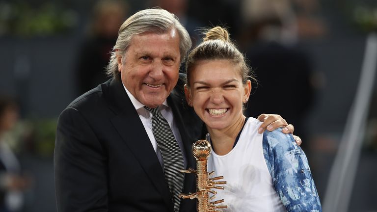 Ille Nastase congratulates Simona Halep on her win in Madrid