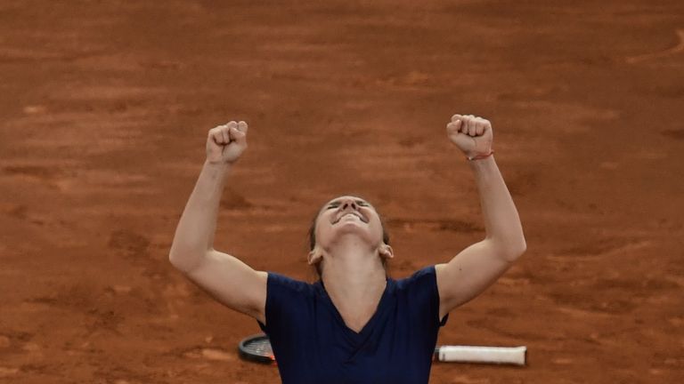 Simona Halep celebrates her Madrid Open triumph