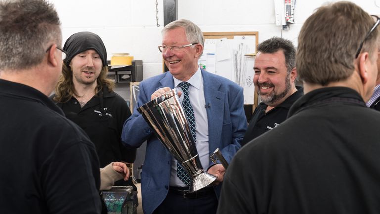 Sir Alex Ferguson visited the Thomas Lyte workshop where the trophy was made