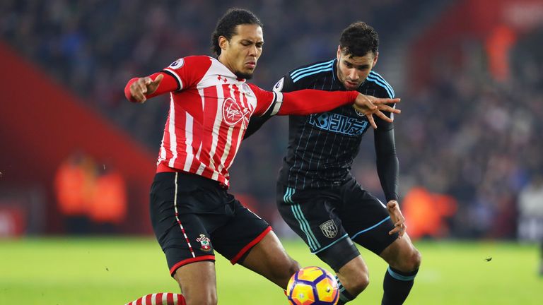 Virgil van Dijk in action for Southampton against West Bromwich Albion at St Mary's