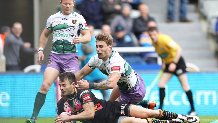 Ryan Morgan scores a try for St Helens