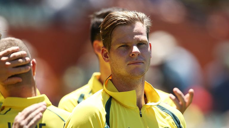 ADELAIDE, AUSTRALIA - JANUARY 26:  Steve Smith of Australia looks on before the start of game five of the One Day International series between Australia an
