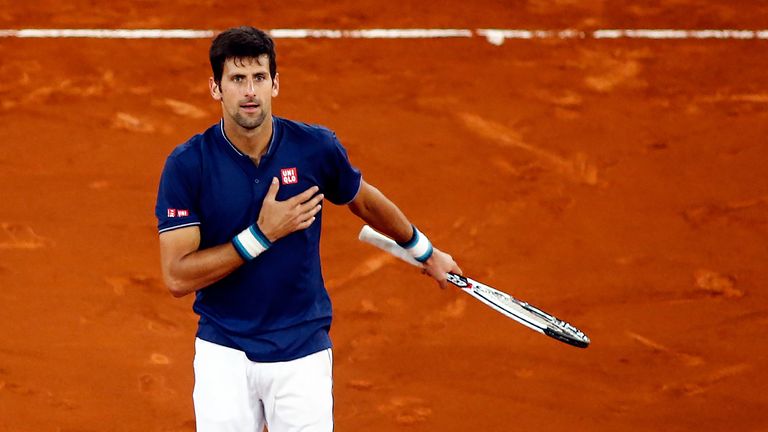 Serbian tennis player Novak Djokovic celebrates winning Spanish player Feliciano Lopez at the ATP Madrid Open in Madrid