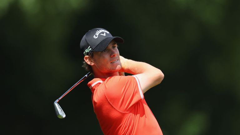 Thomas Pieters of Belgium tees off on the 5th hole during day three of the BMW PGA Championship at Wentworth