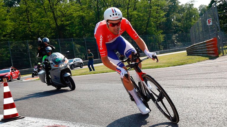 Netherlands' Tom Dumoulin of team Sunweb competes during the Individual time-trial between Monza and Milan on the last stage of the 100th Giro d'Italia, To