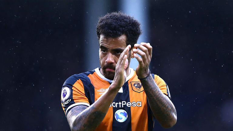 Tom Huddlestone of Hull City shows appreciation to the fans after The Emirates FA Cup Fourth Round match between Fulham and H