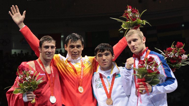 Bejing 2008: Ireland's Kenny Egan, gold winner China's Xiaoping Zhang, bronze winners Kazakhstan's Yerkebulan Shynaliyev and Great Britain's Tony Jefferies