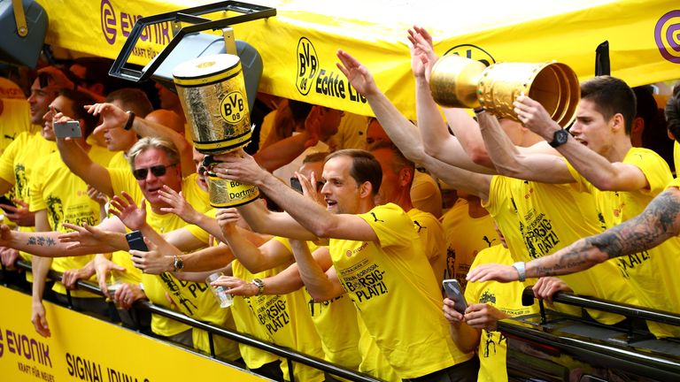 Borussia Dortmund and Tuchel celebrate their DFB Cup win on Saturday