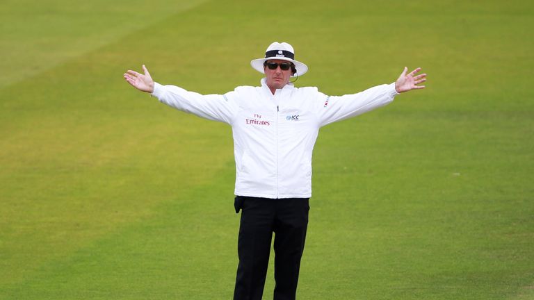 Umpire Rod Tucker signals a wide ball during day four of the 2nd npower Test Match between England and Sri Lanka at Lord's