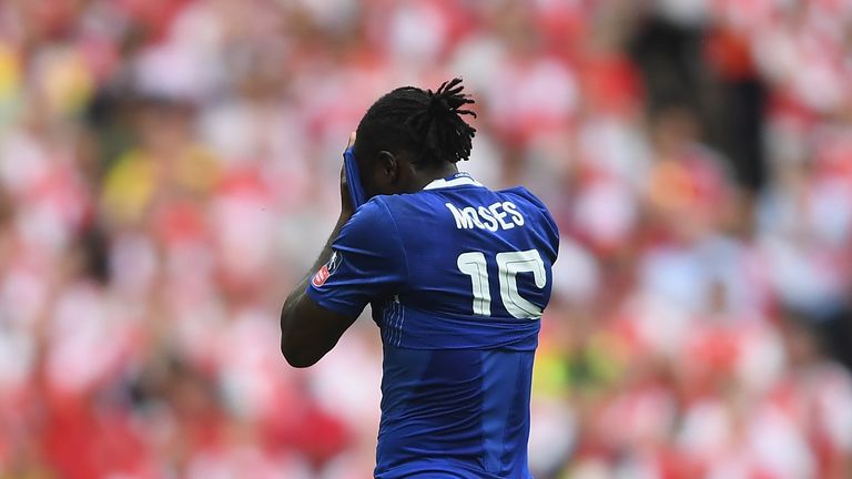 Victor Moses was sent off when Chelsea were tailing 1-0 to Arsenal