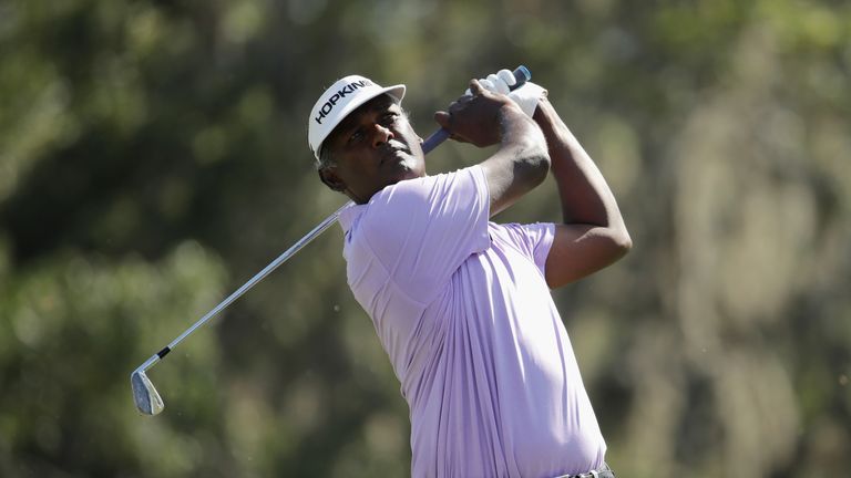 Vijay Singh of Fiji plays his shot from the 12th tee during the second round of the THE PLAYERS Championship