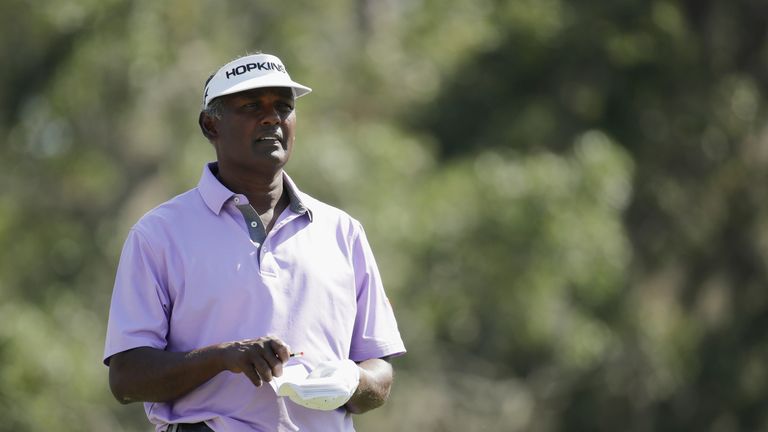 Vijay Singh of Fiji plays his shot from the 12th tee during the second round of the THE PLAYERS Championship