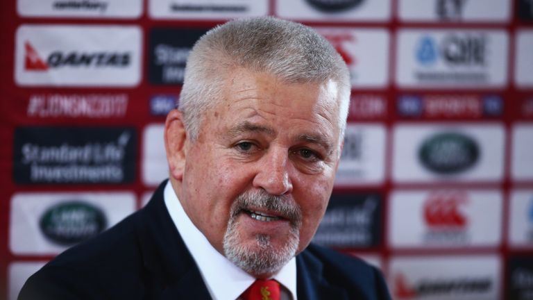 British & Irish Lions Head Coach Warren Gatland speaks during a British and Irish Lions press conference