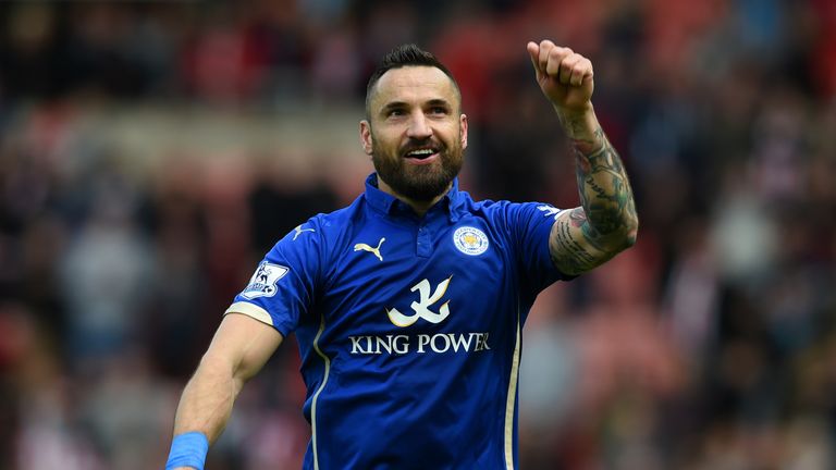 SUNDERLAND, ENGLAND - MAY 16:  Marcin Wasilewski of Leicester City celebrates avoiding relegation after the Barclays Premier League match between Sunderlan