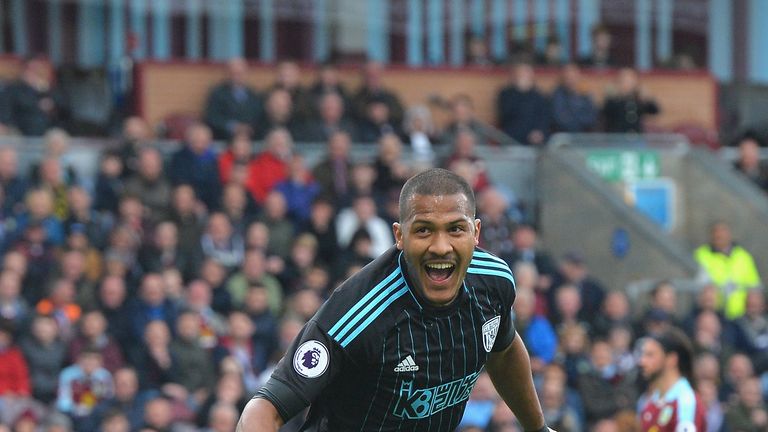 Jose Salomon Rondon of West Bromwich Albion celebrates scoring his sides first goal during the Premier League match between Burn